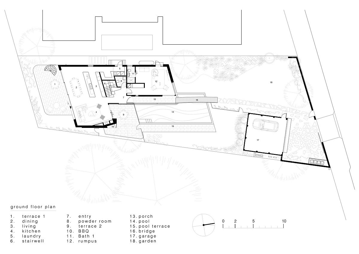 Ground floor plan of the bridge building