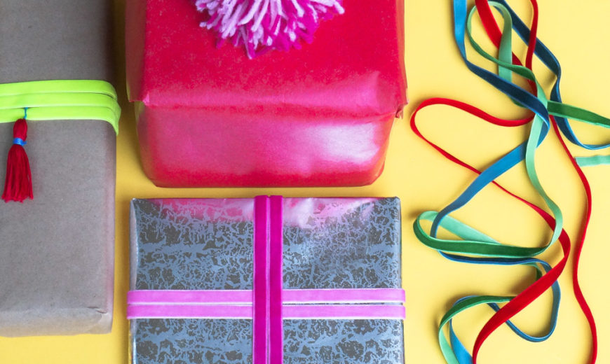 DIY Holiday Gift Wrap with Tassels and Velvet Ribbon