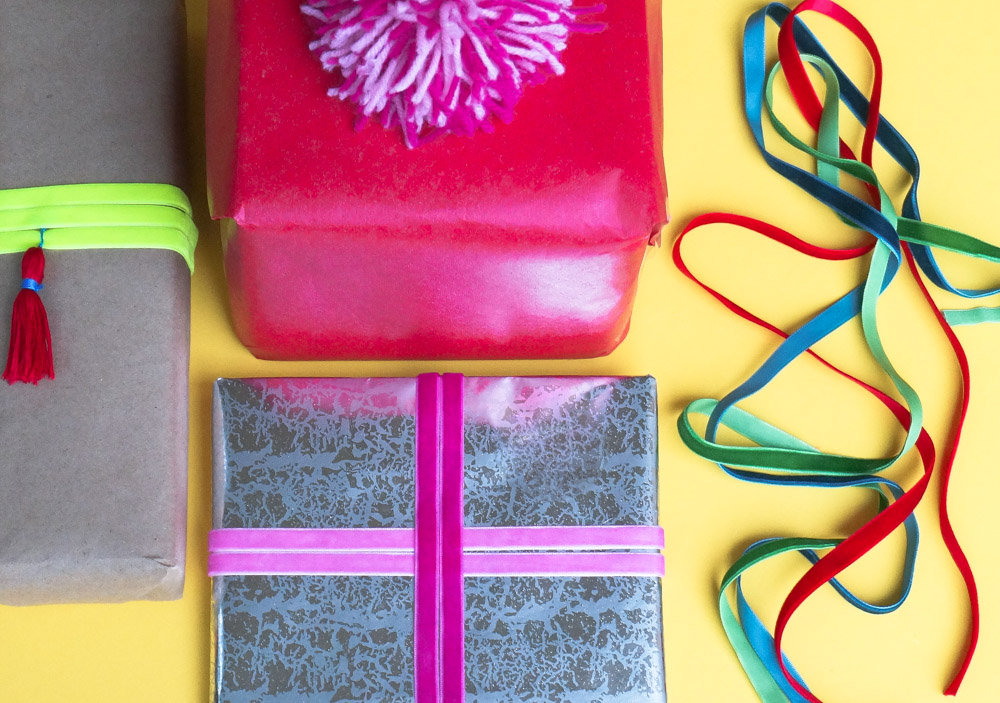 DIY Holiday Gift Wrap with Tassels and Velvet Ribbon