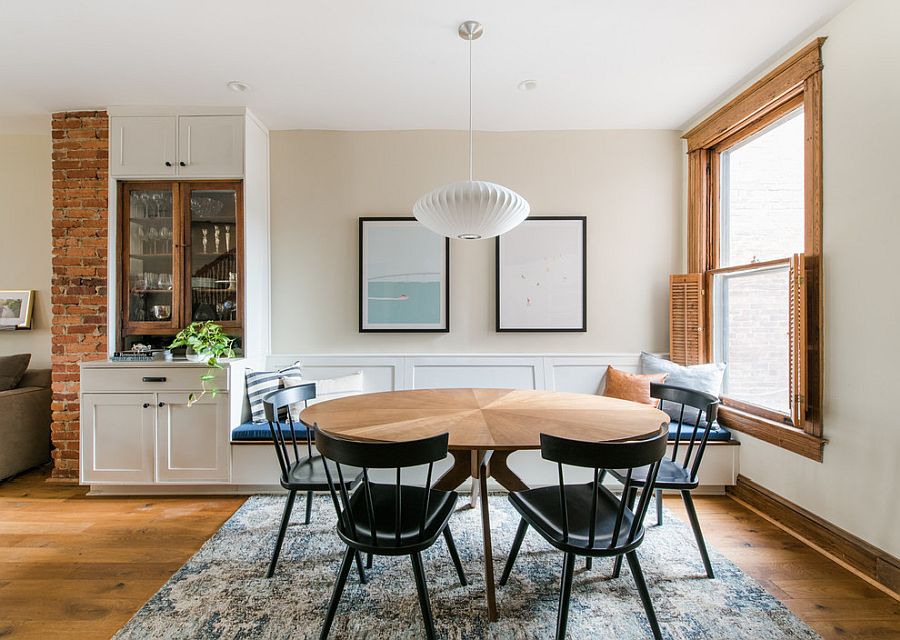 Image of the paper lantern coupled with modern pendant design in the dining room