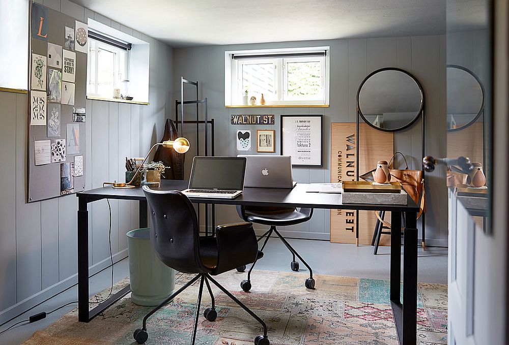 Light-gray-walls-for-the-stylish-contemporary-home-office