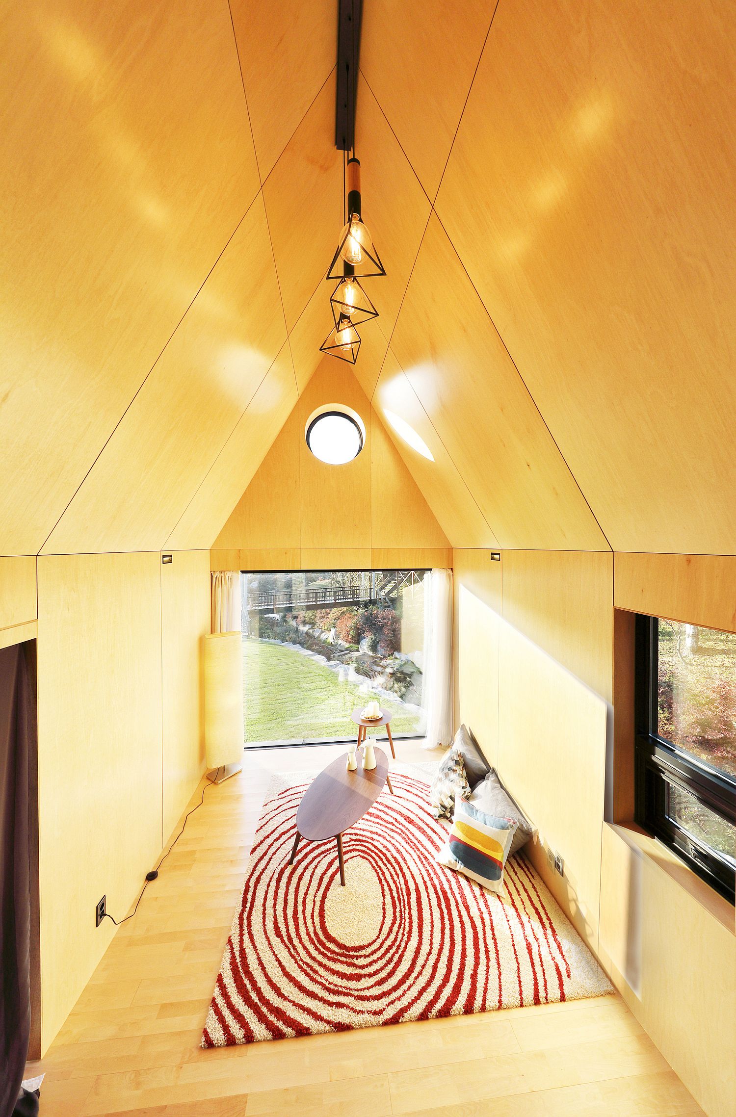 Livng area of the tiny home viewed from the loft