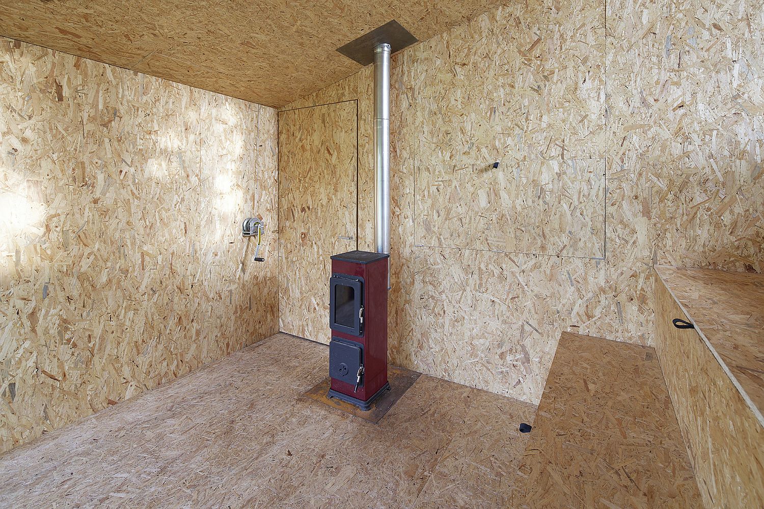 Locally sourced wood interior of the tiny cabin