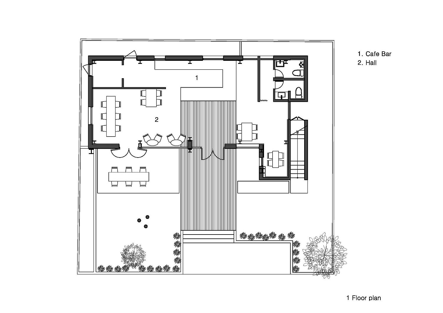 Lower level floor plan with cafe