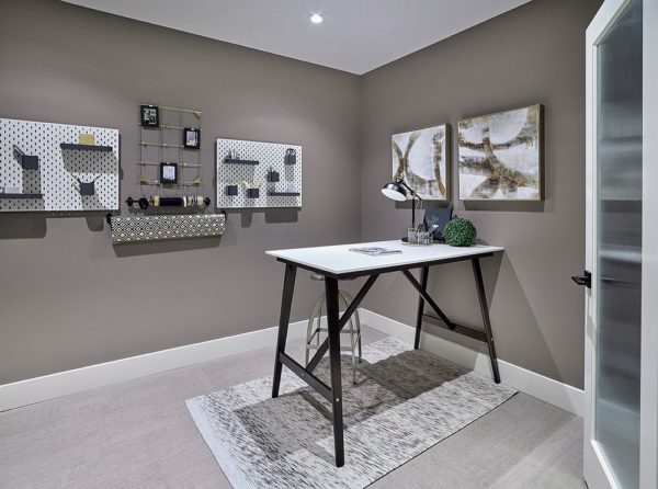Minimal And Functional Home Office In Gray With Smart Wall Storage Options 600x446 