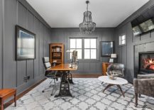 Modern-farmhouse-home-office-with-gray-walls-and-pattern-filled-floor-carpet-217x155