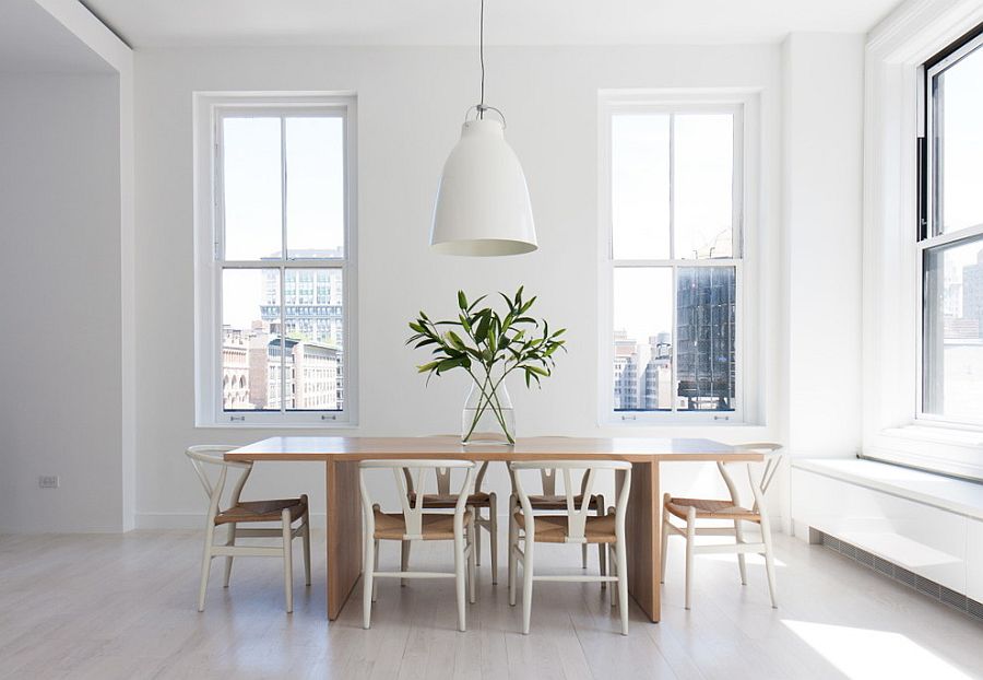 Oversized white pendant for the minimal Scandinavian dining room