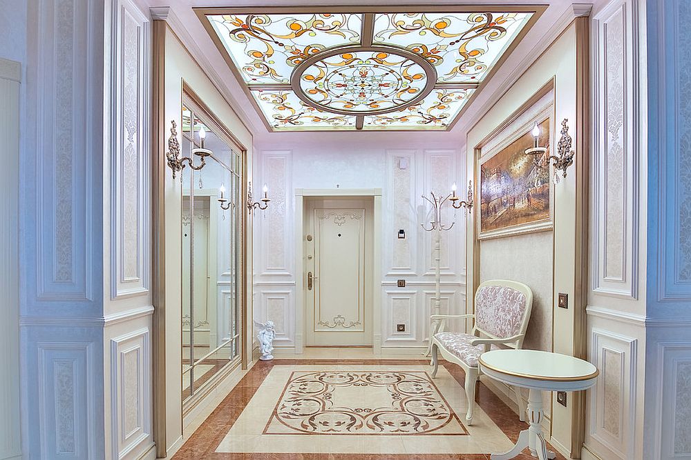 Stunning ceiling adds to the brilliance of the traditional entry