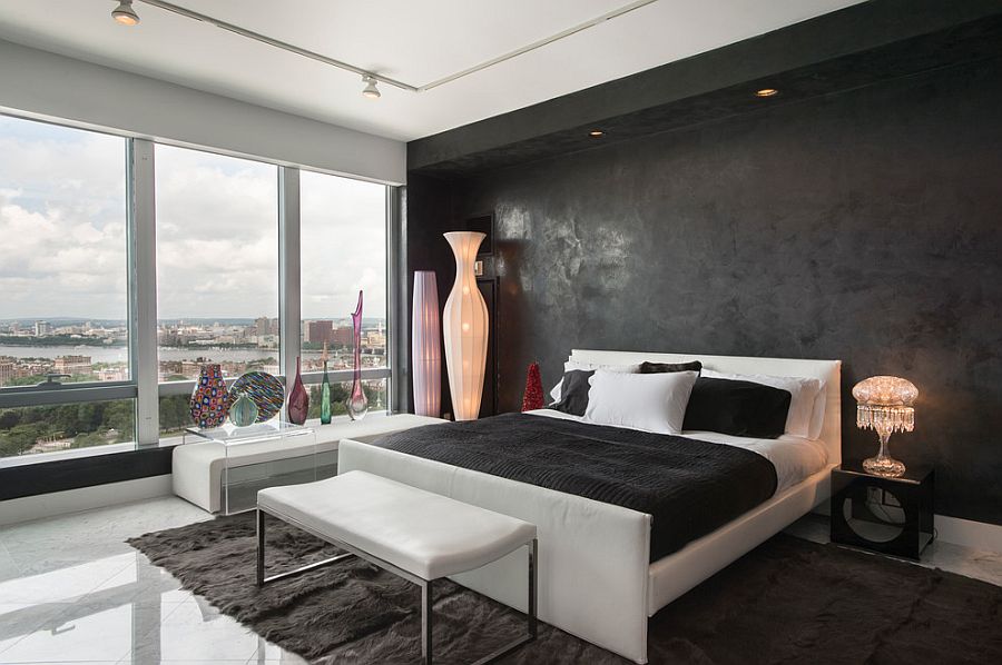 Textured accent wall in black for the modern bedroom