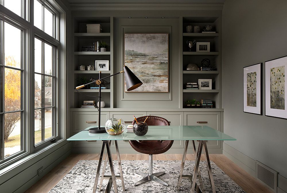 Light Gray Home Office Built Ins Design Ideas