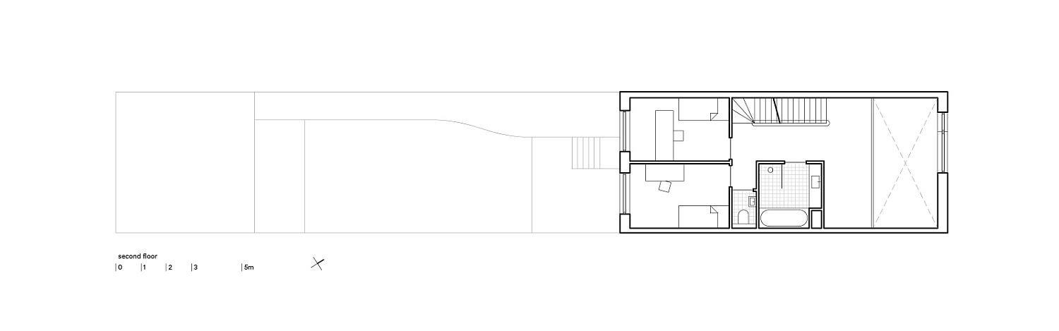 Upper level floor plan of the Blue House