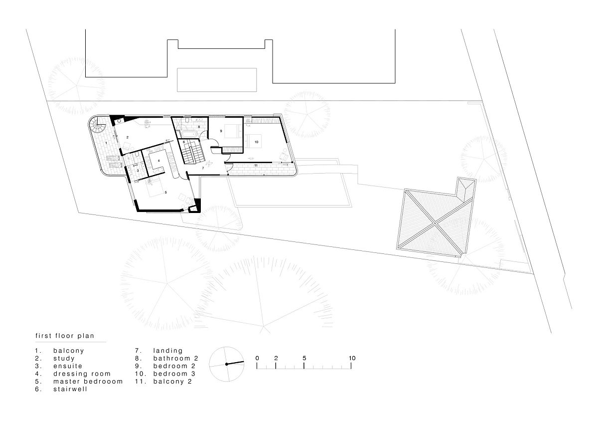 Upper level floor plan of the Bridge Building