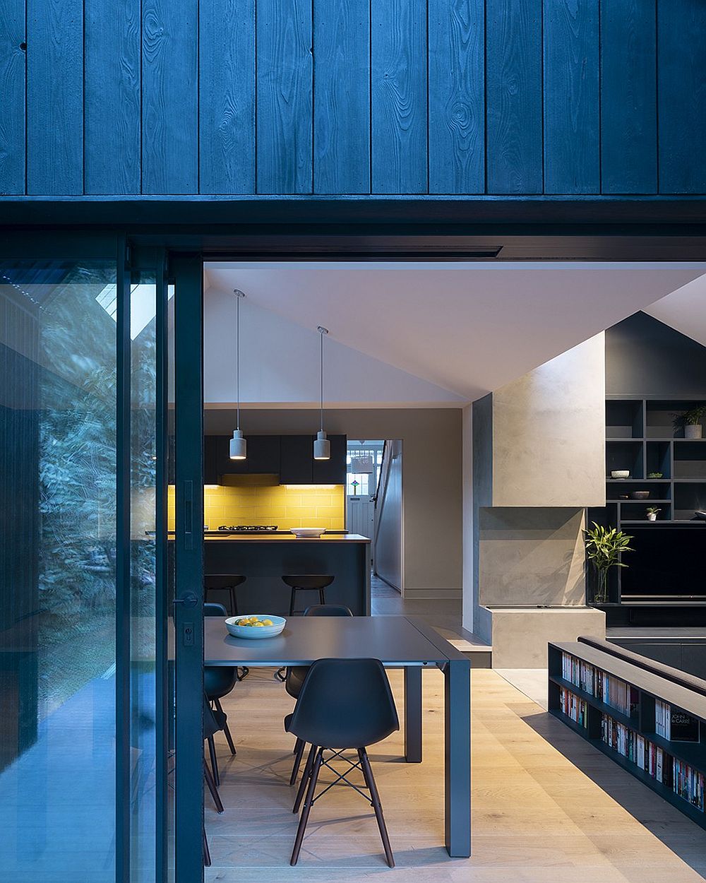 Blue, concrete and wood fashion a unique color palette inside this modern London home