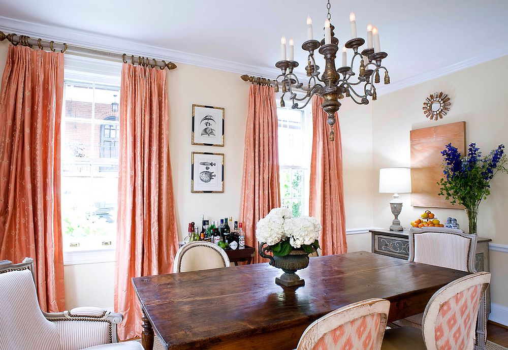 Bring home Pantone's Color of the Year Living Coral with drapes and decor