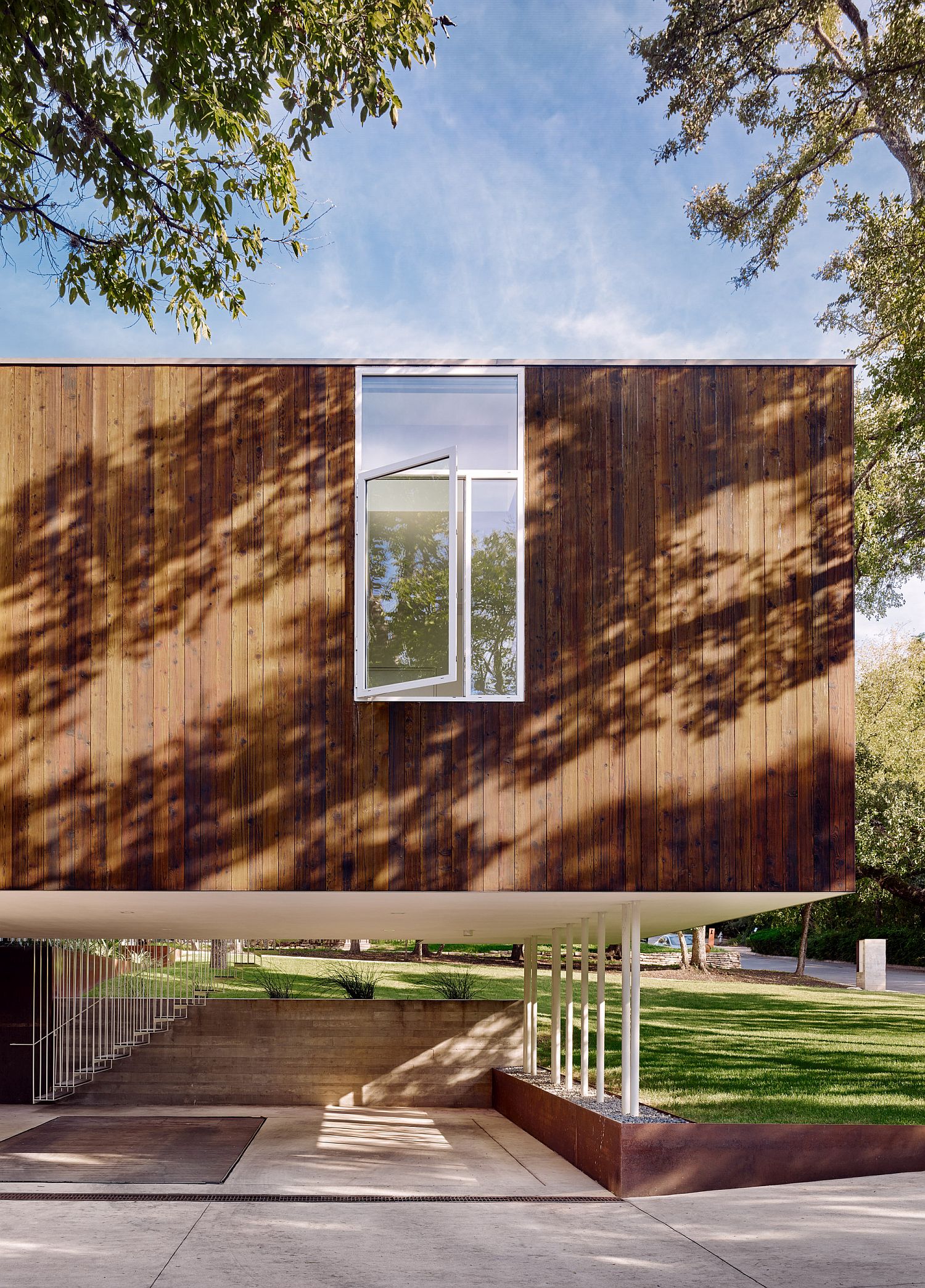 Cantilevered entry to the Sugar Shack Residence