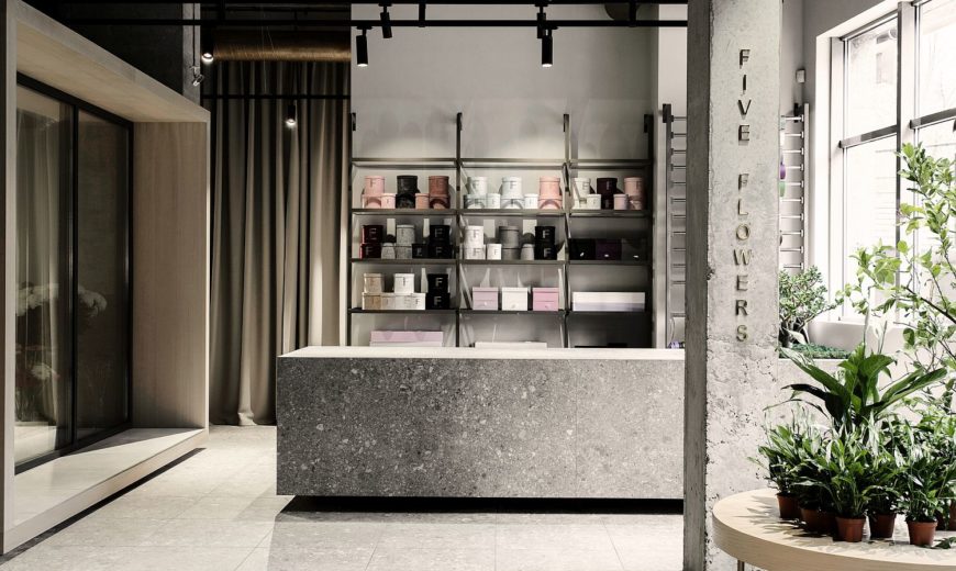 Five Flowers: Gray and Minimal Industrial Store Showcases Delicate Flora