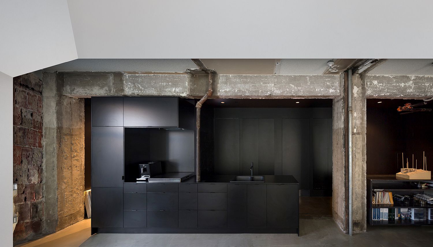 Dark kitchen and other utility areas in the office