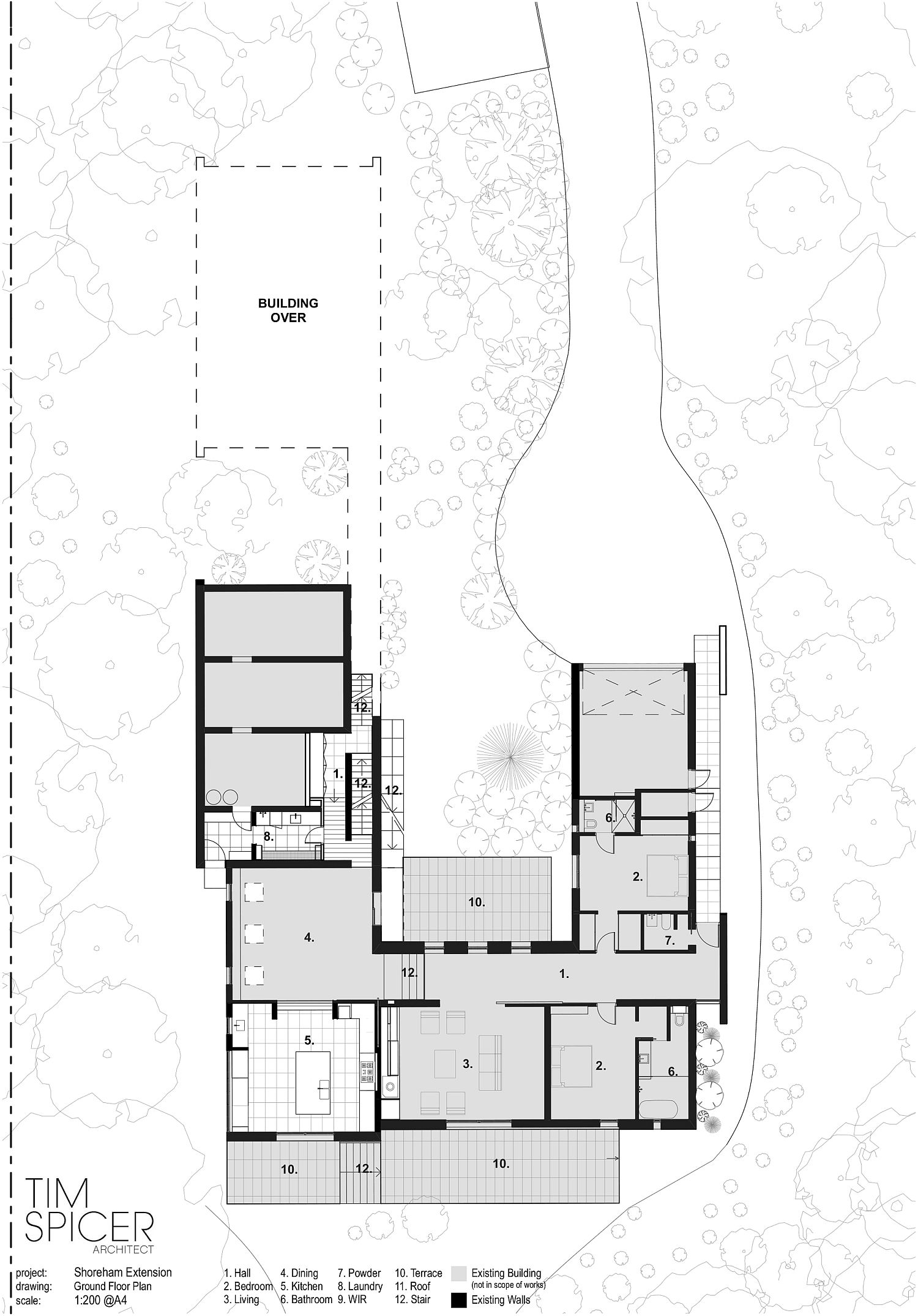 Floor plan of lower level of the Shoreham House