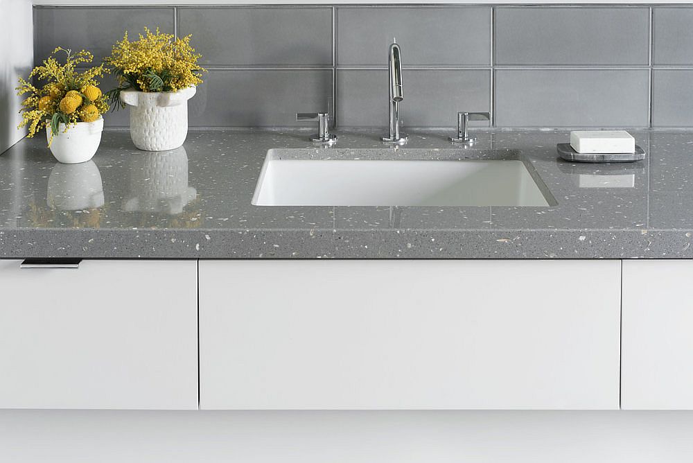 Gray countertops for the bathroom in white with minimal style