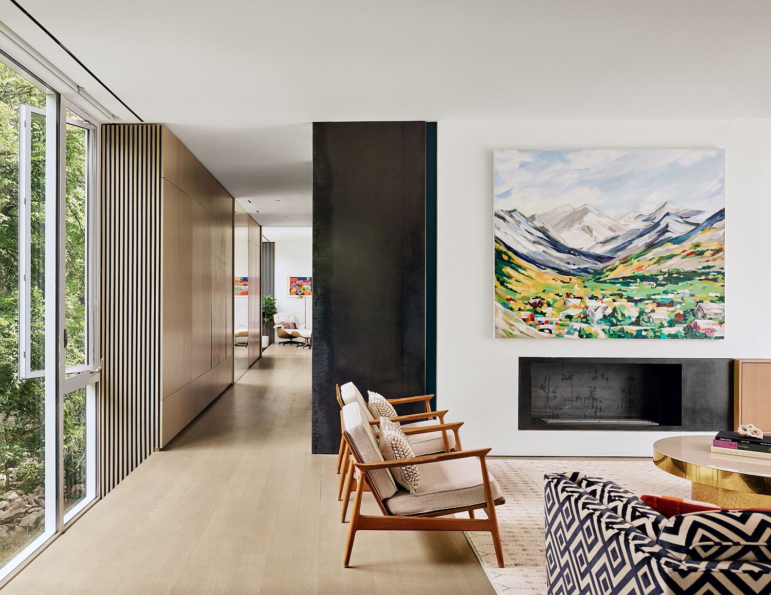 Light-filled living room with glass doors and windows