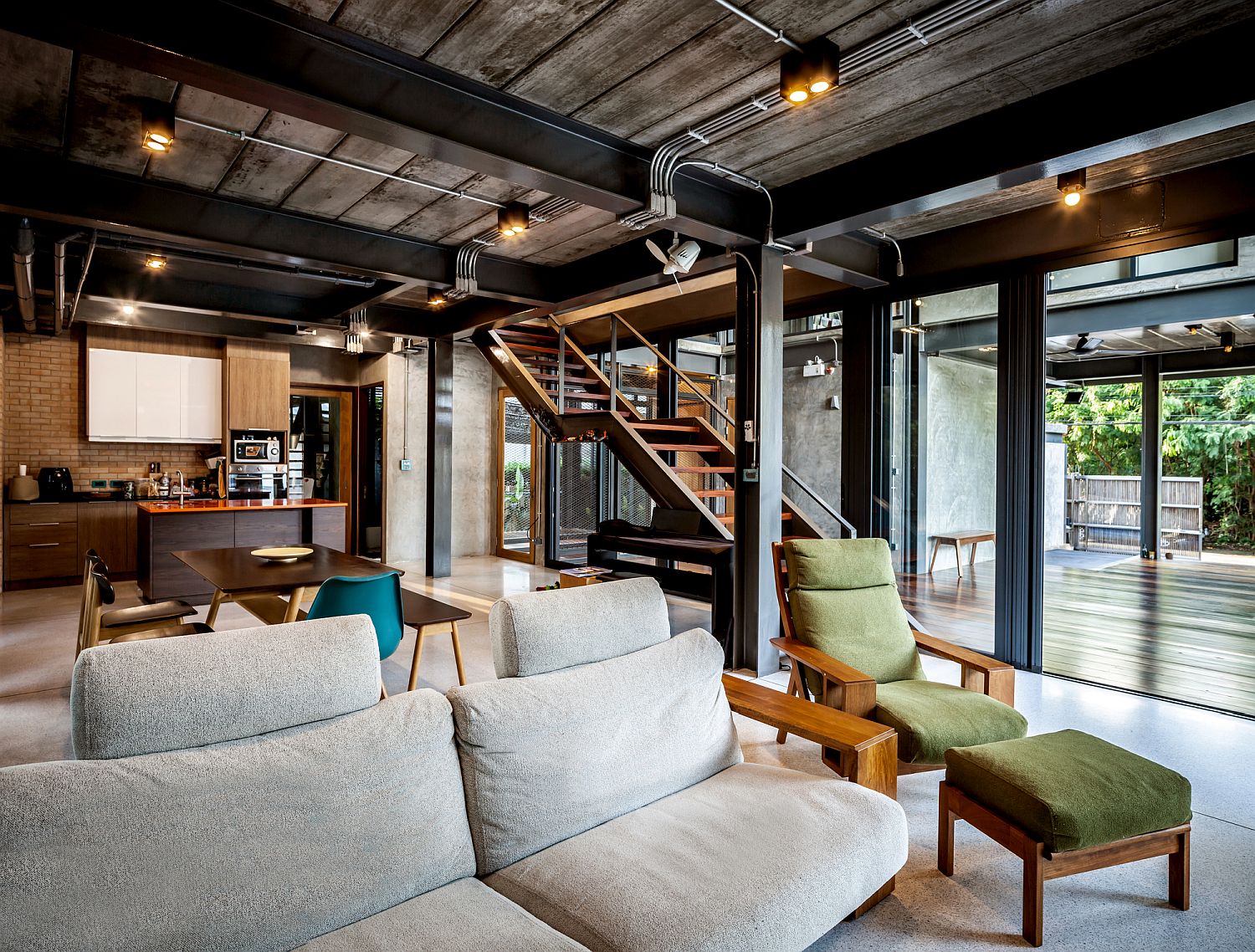 Modern industrial living area of the Bangkok residence