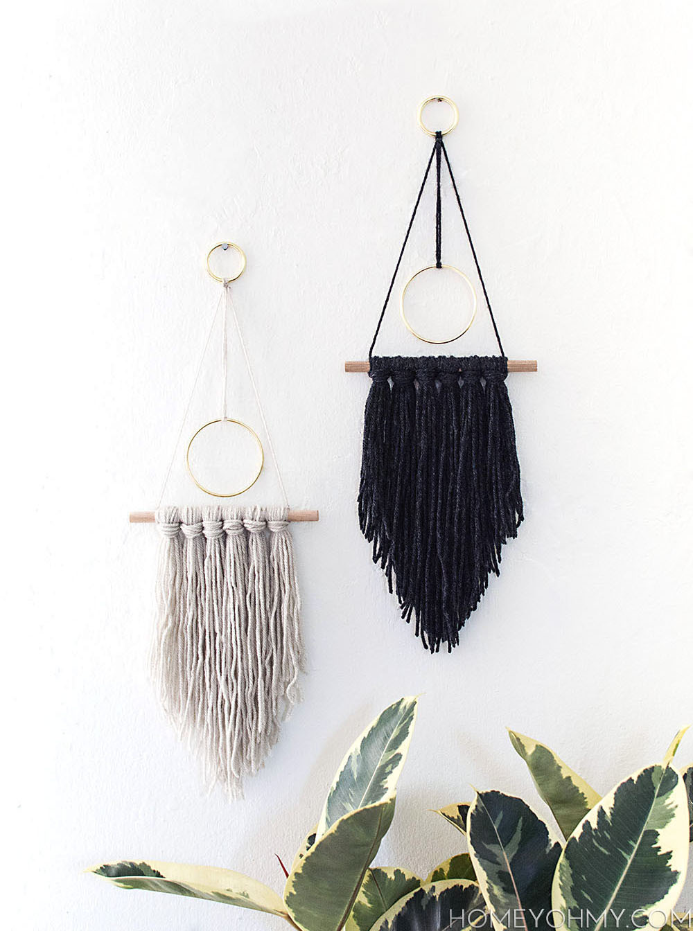 Modern yarn and hoop wall hanging