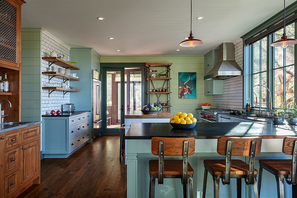 Pastel green and blue for the modern farmhouse kitchen