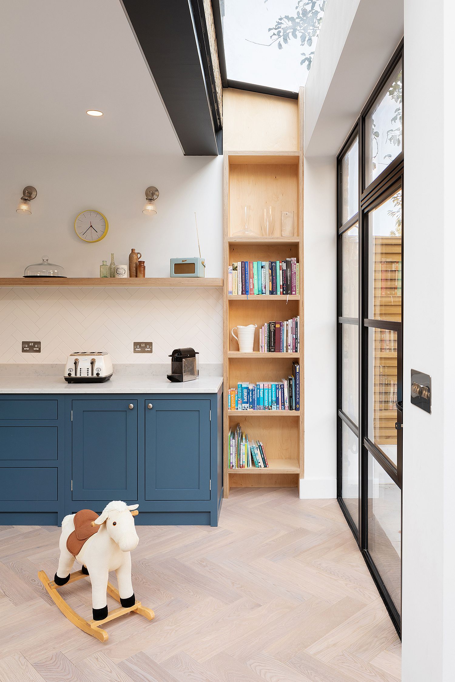 Small wooden corner shelf in the kitchen