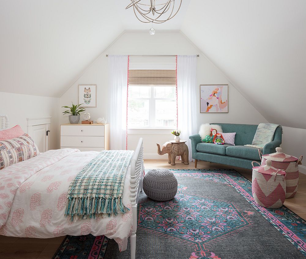 Smart white sheer curtains with a hint of pink for the eclectic kids' room