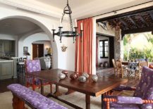 Spacious-Mediterranean-style-dining-room-with-drapes-in-coral-and-white-217x155