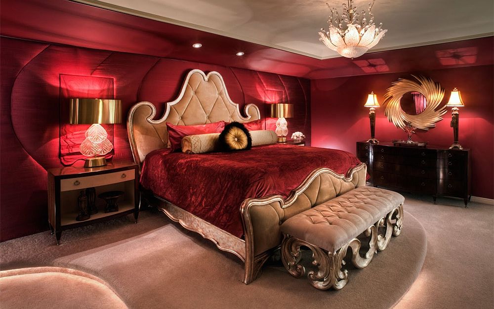 Stunningly regal bedroom in red with a dash of gold