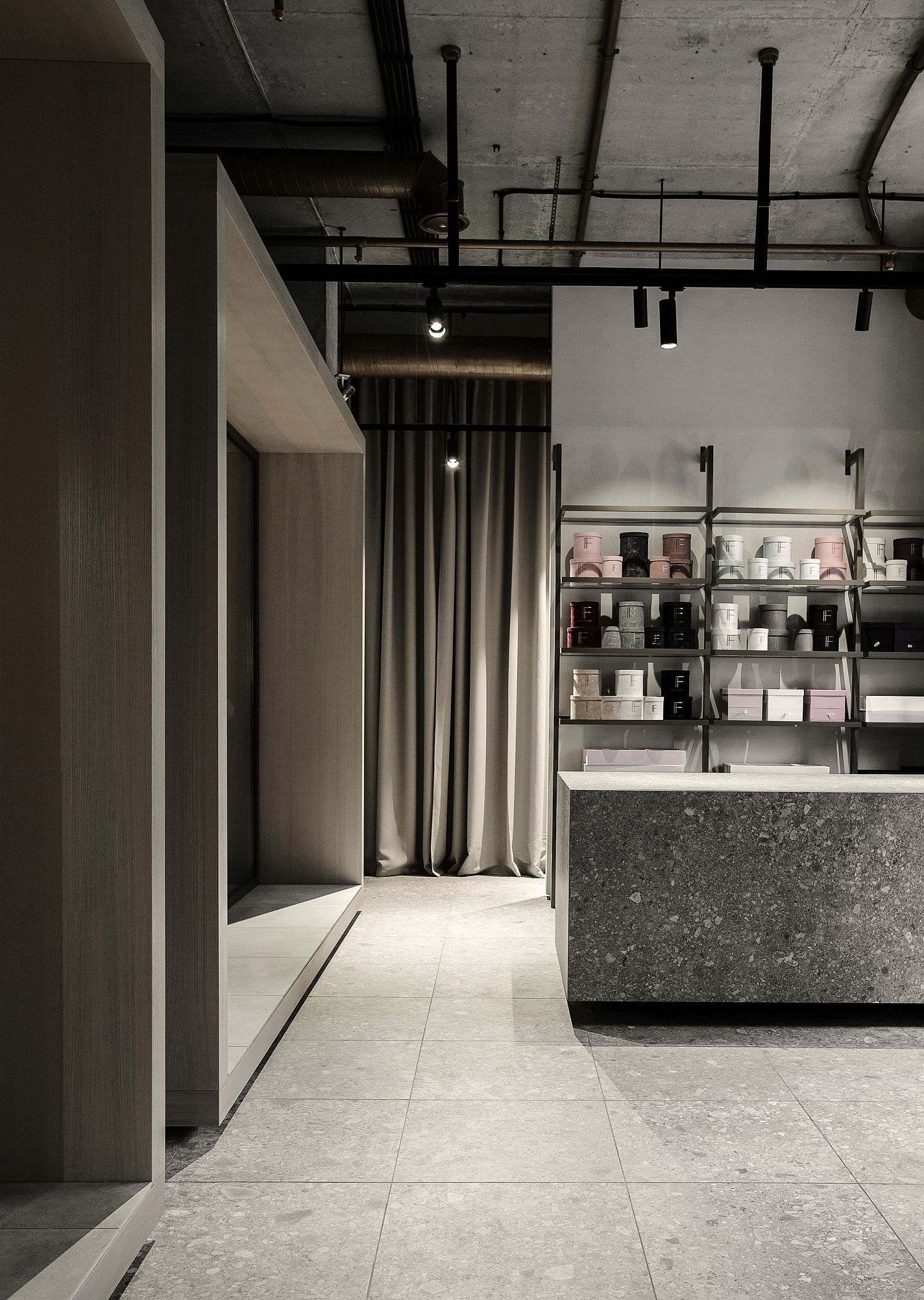 Track lighting, pendants and natural light combine beautifully inside the store