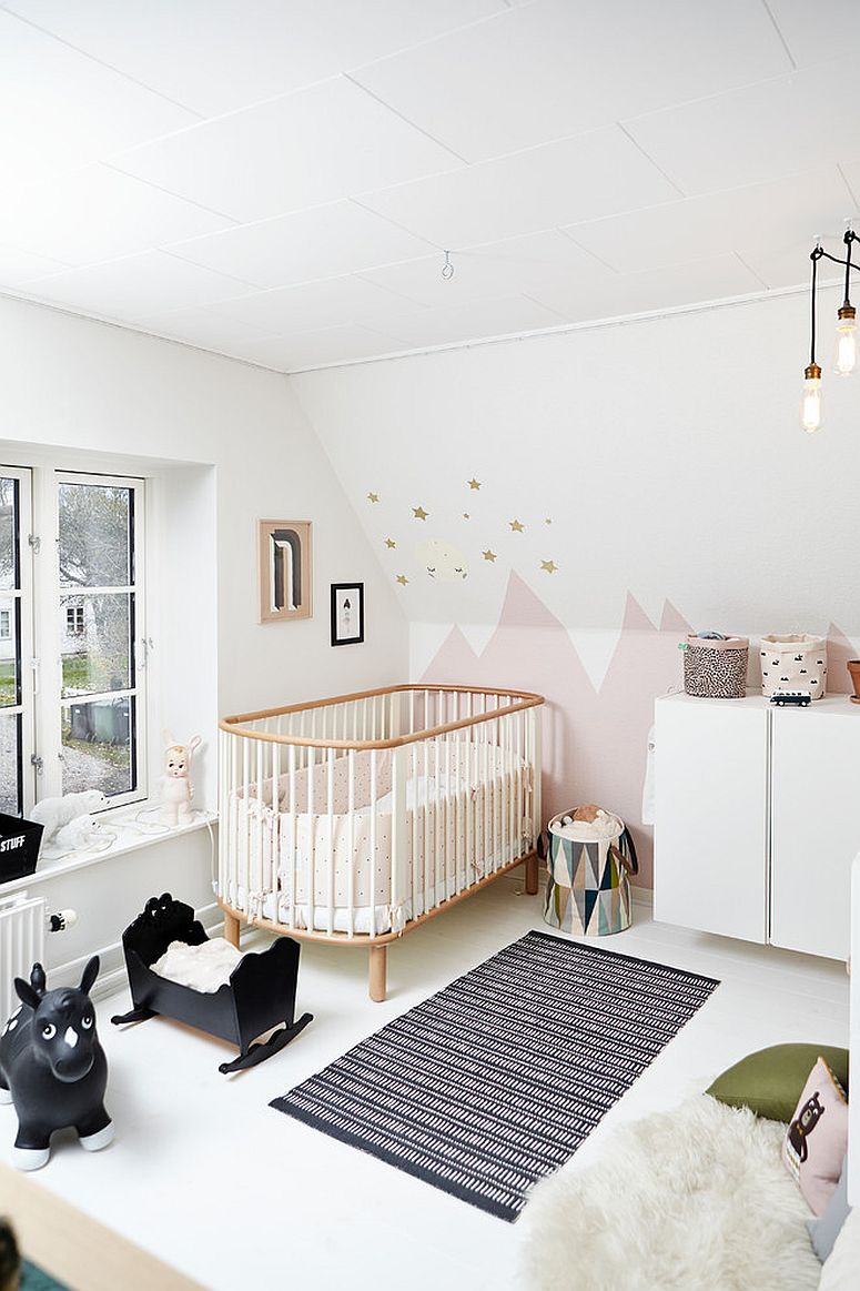 Wood and white color scheme for the contemporary nursery!