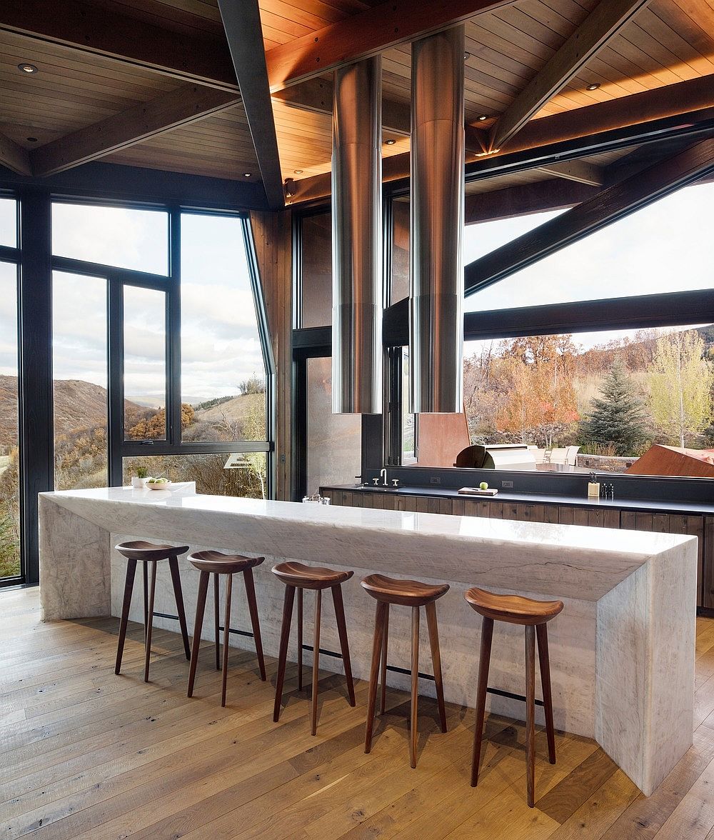 Wood floor gives this kitchen the classic cabin-kitchen vibe