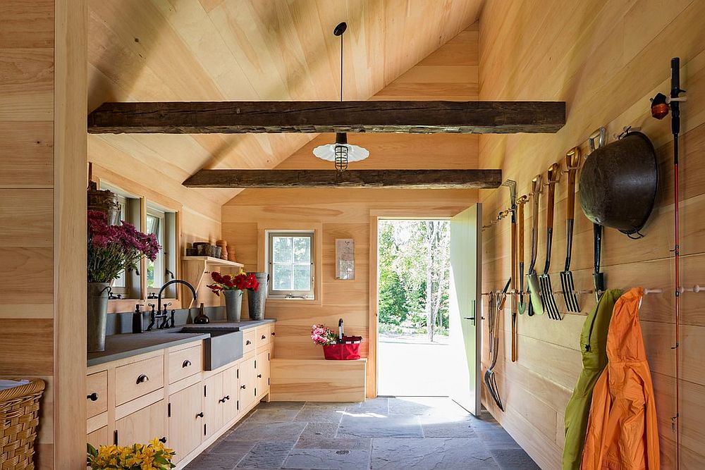 Wooden pegs give the cabinets a classic shaker-style vibe