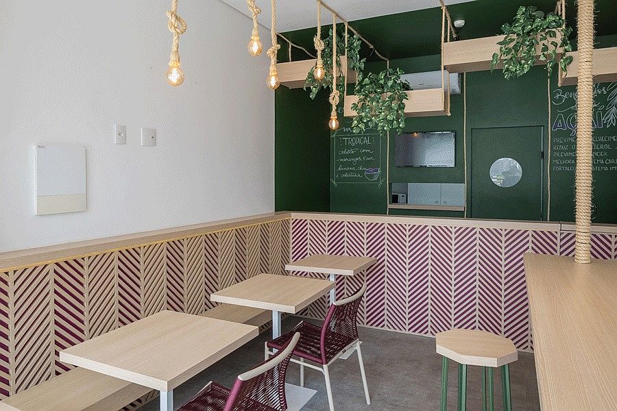 Wooden work adds chevron pattern to the diner