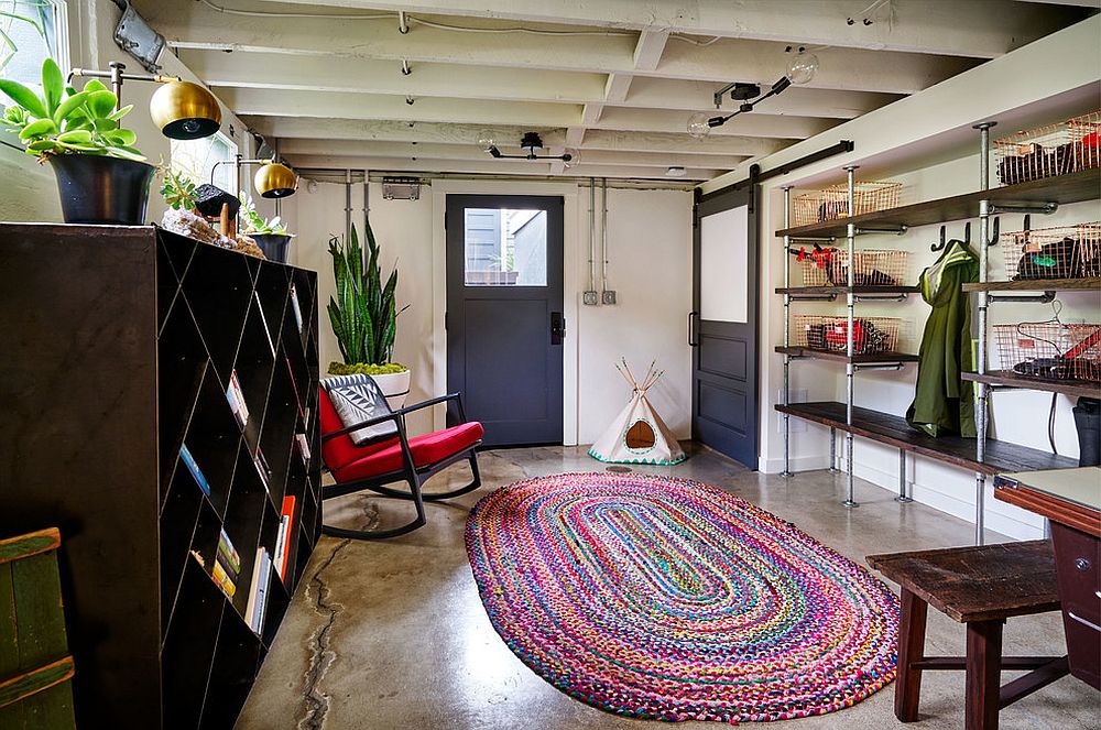 Basement mudroom combines practicality with right decor and style!