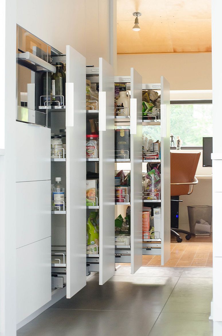Contemporary kitchen pantry offers ample storage space