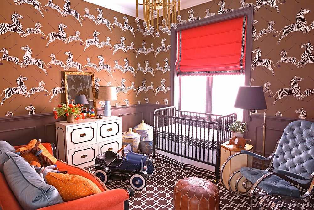 Dark and bold wallpaper for the eclectic kids' nursery