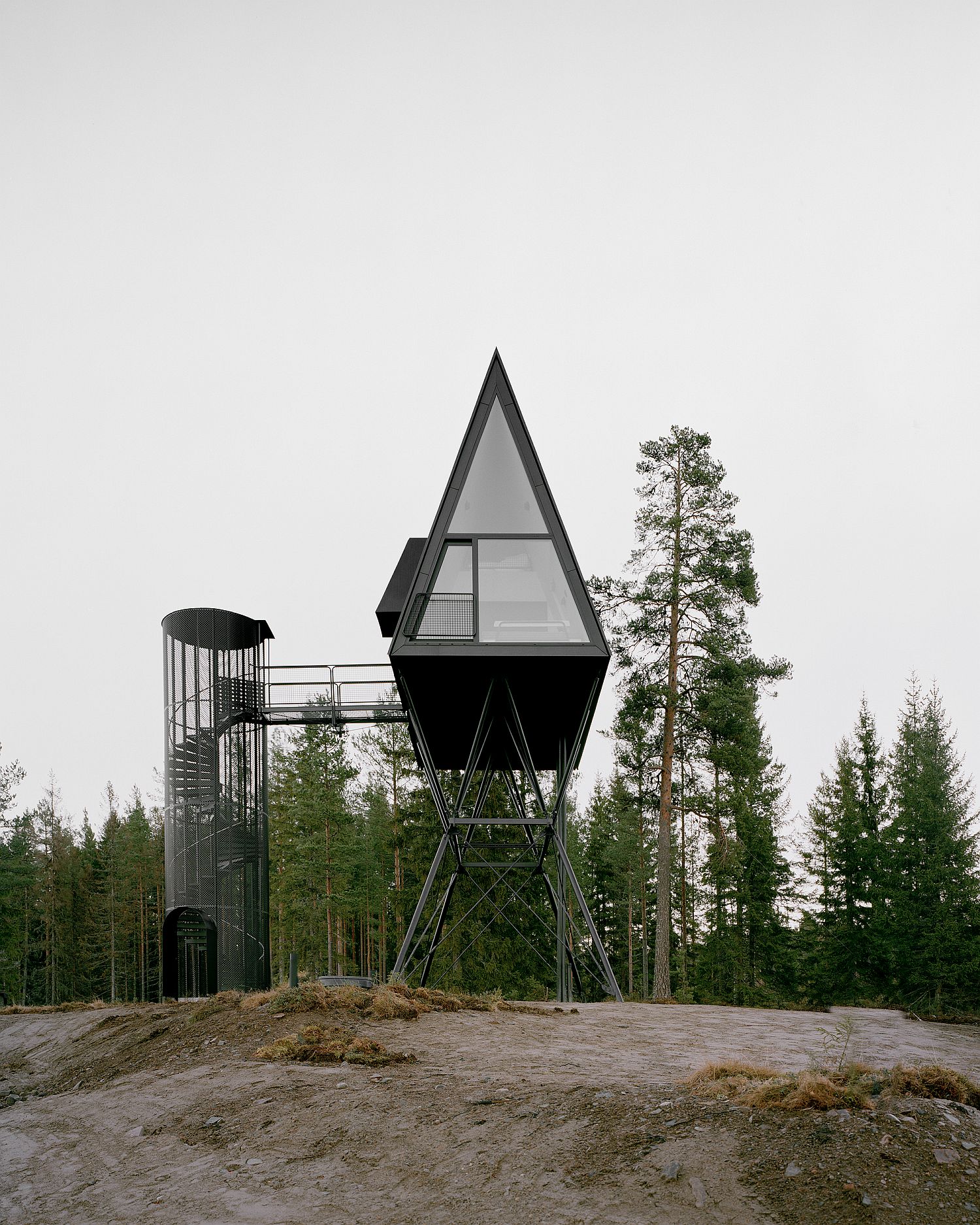 Design of the stairway outside the cabin gives it an exceptional visual appeal