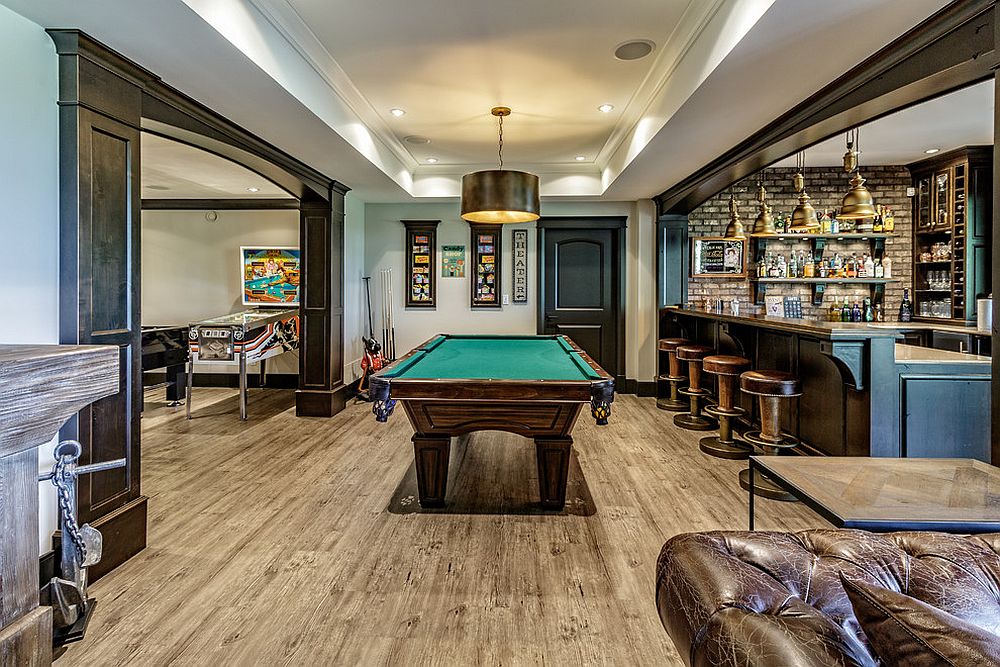 Extensive and spacious basement redesign allows it to function as bar, game room and hangout