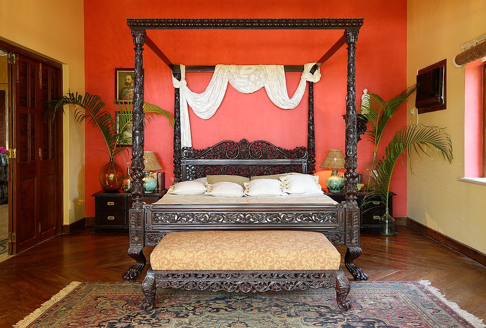 Lavish-Indian-style-bedroom-with-an-ornate-four-poster-bed