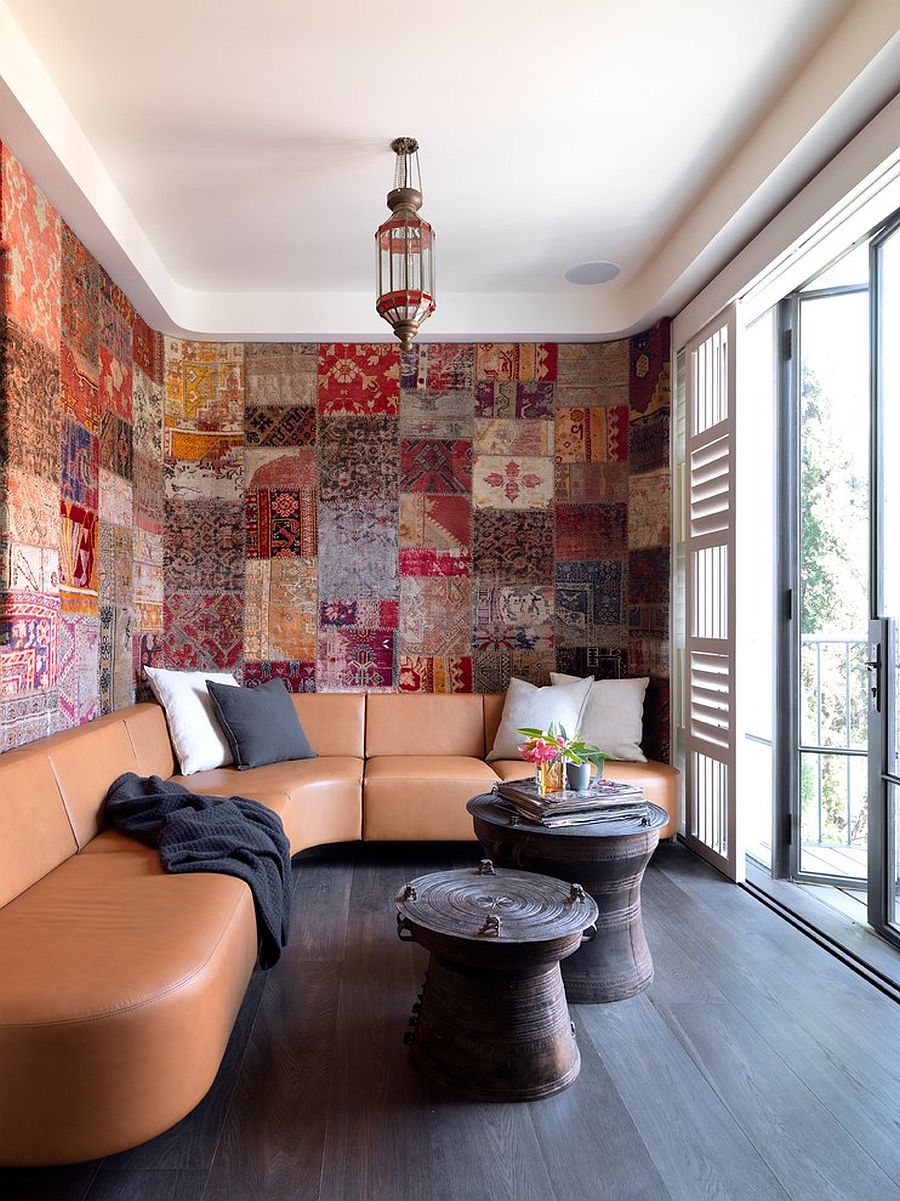 Mediterranean family with patchwork backdrop that steals the show