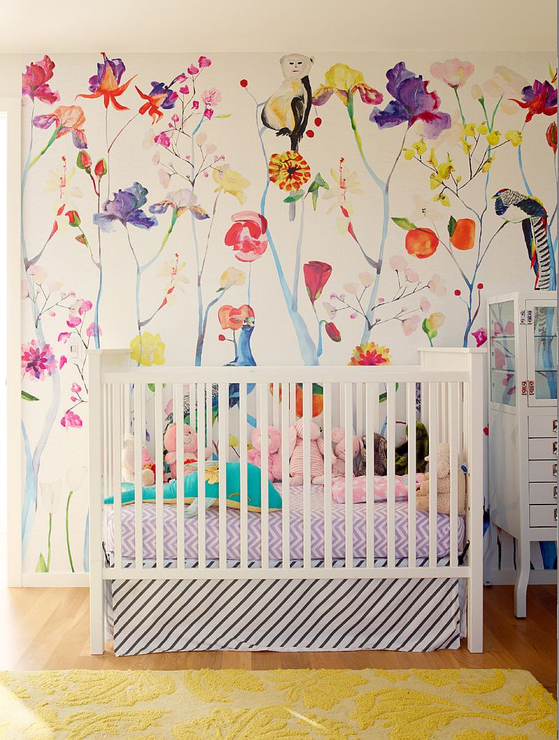 Multi-colored-wallpaper-in-the-nursery-is-a-showstopper