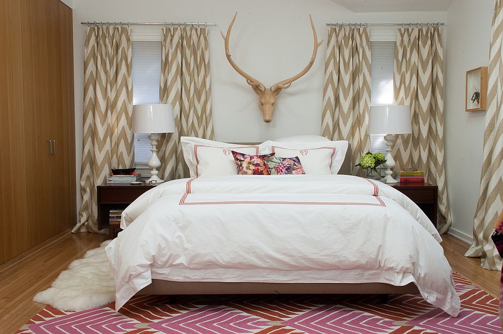 Patterned-rug-and-drapes-instantly-transform-the-bedroom-vibe