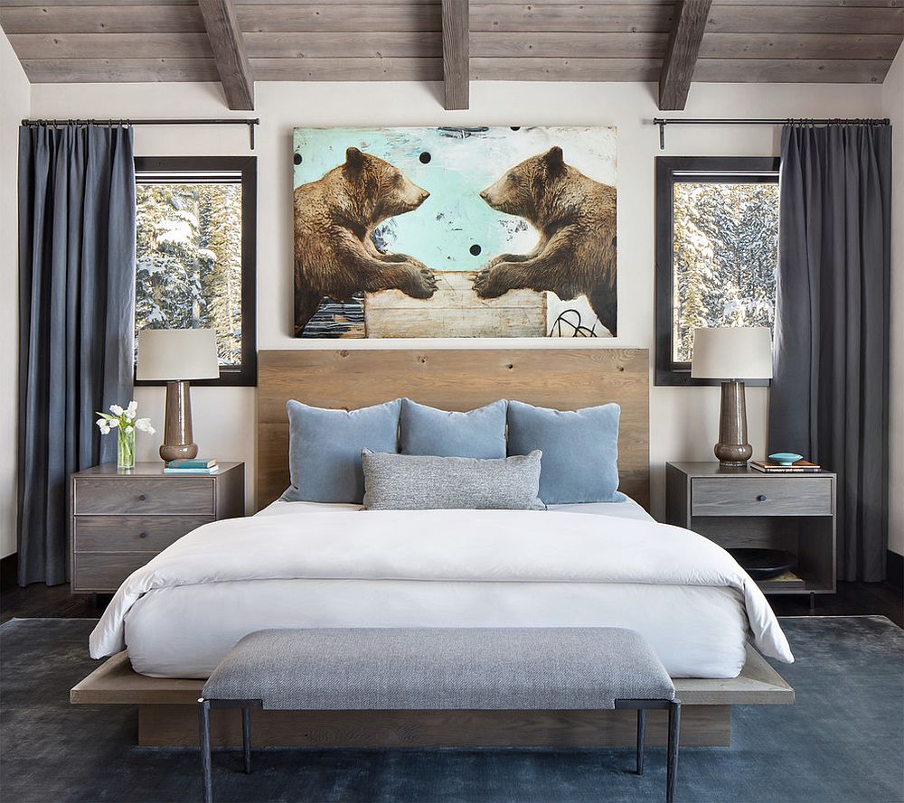 Rustic chic bedroom that veers more towards modern