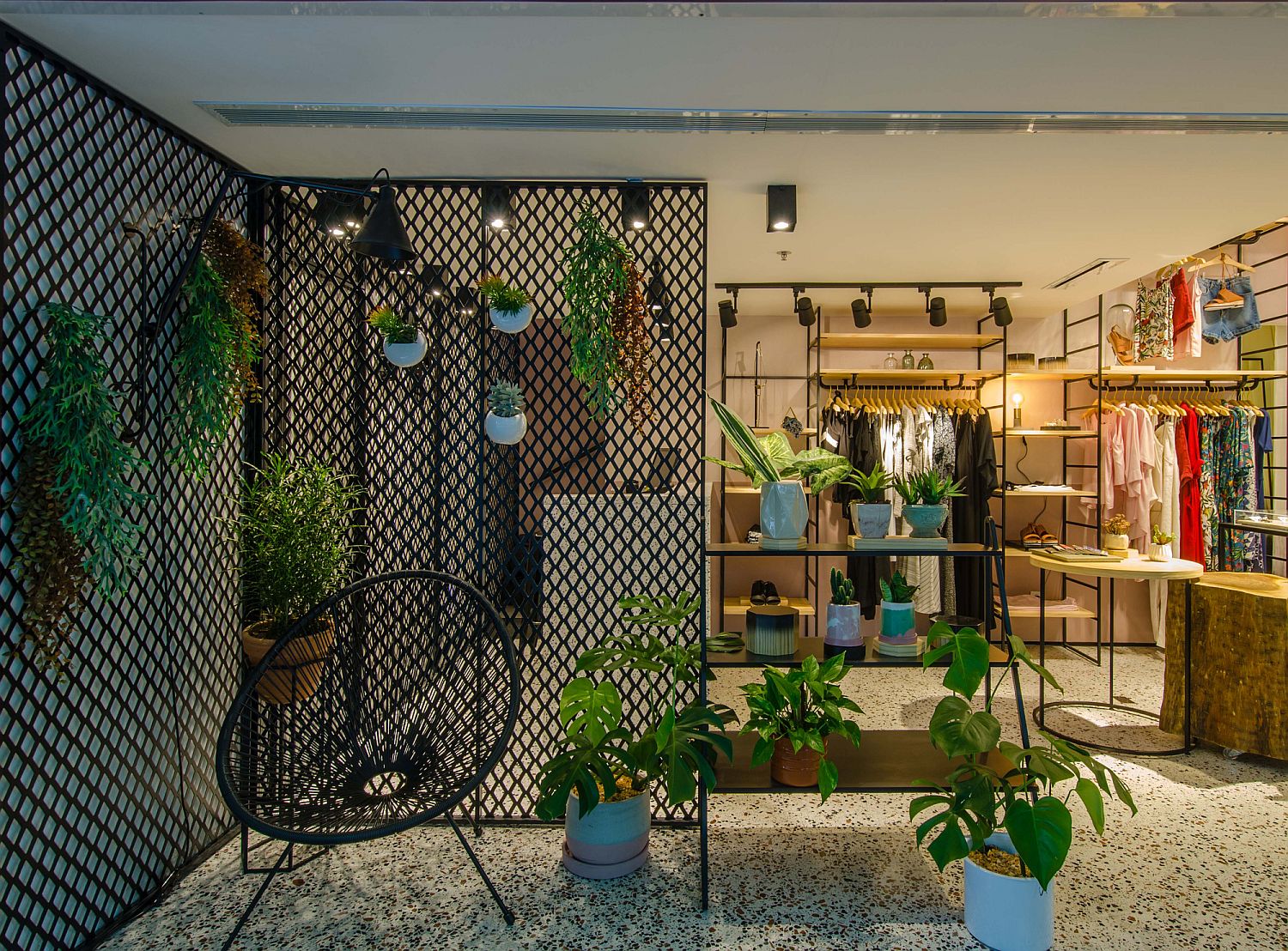 Smart shelving and greenery inside Self+ Store