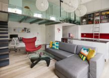 Steel-and-glass-mezzanine-level-of-the-London-apartment-is-eye-catching-217x155