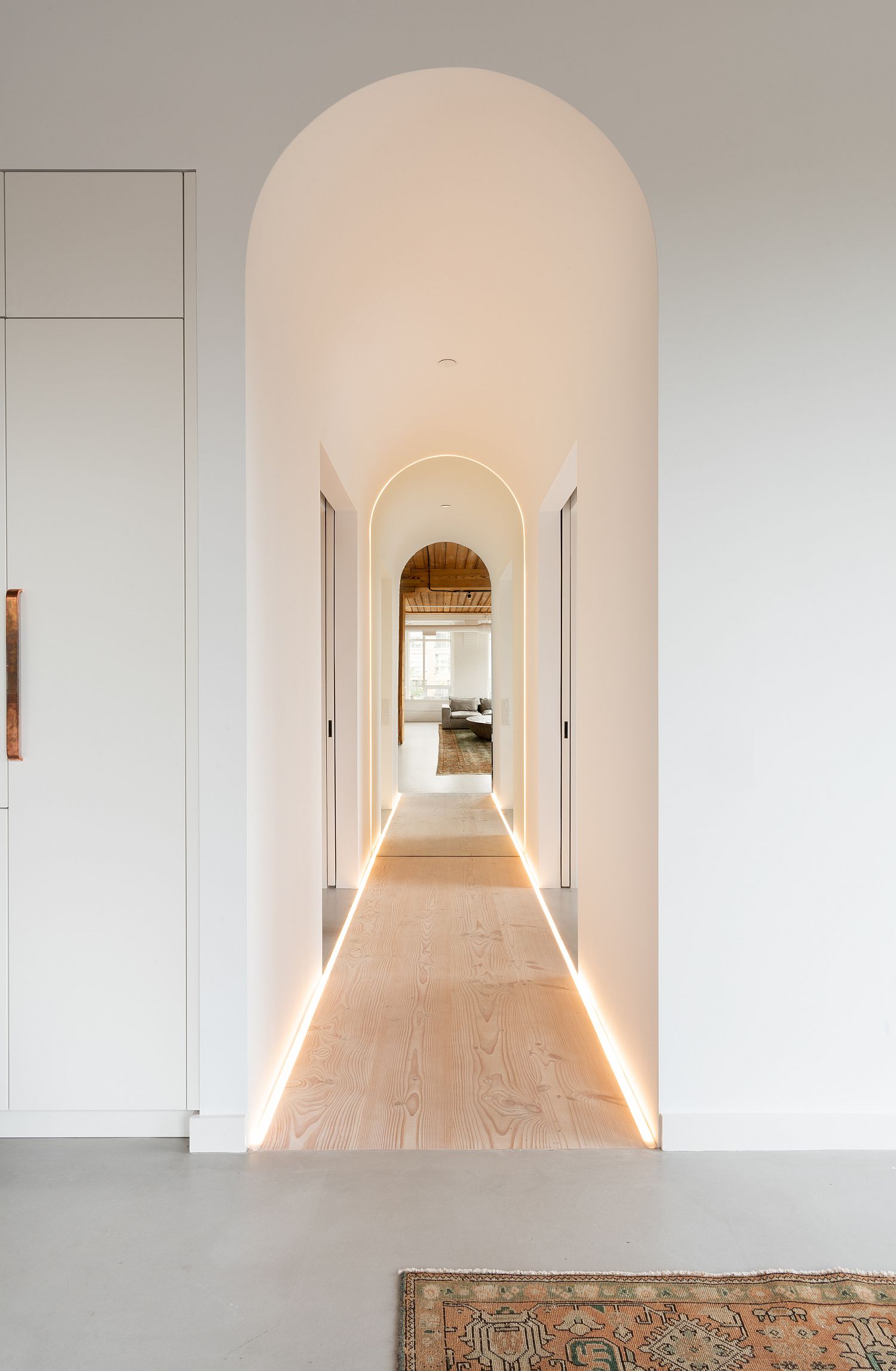 Strip LED lighting and archways create a beautiful interior