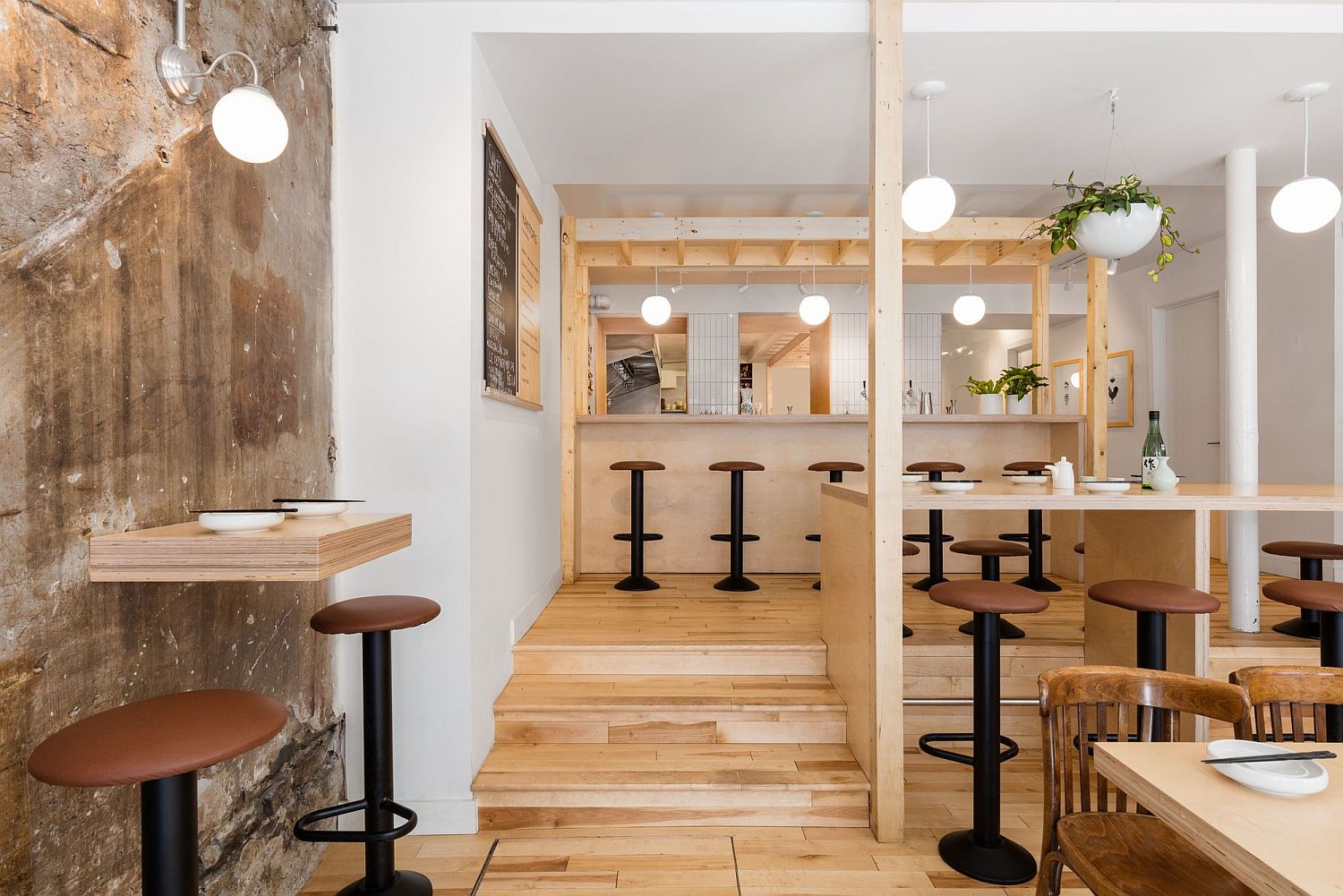 Textured finishes inside the Japanese cafe